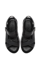 Women's Black Ankle Strap Chunky Sole Leather Comfort Sandals | Derimod