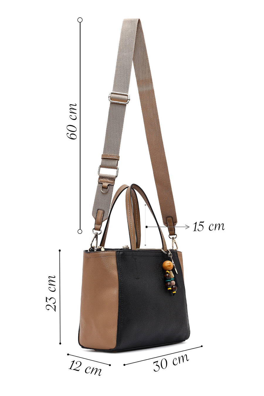 Women's Black Long Strap Charm Shoulder Bag