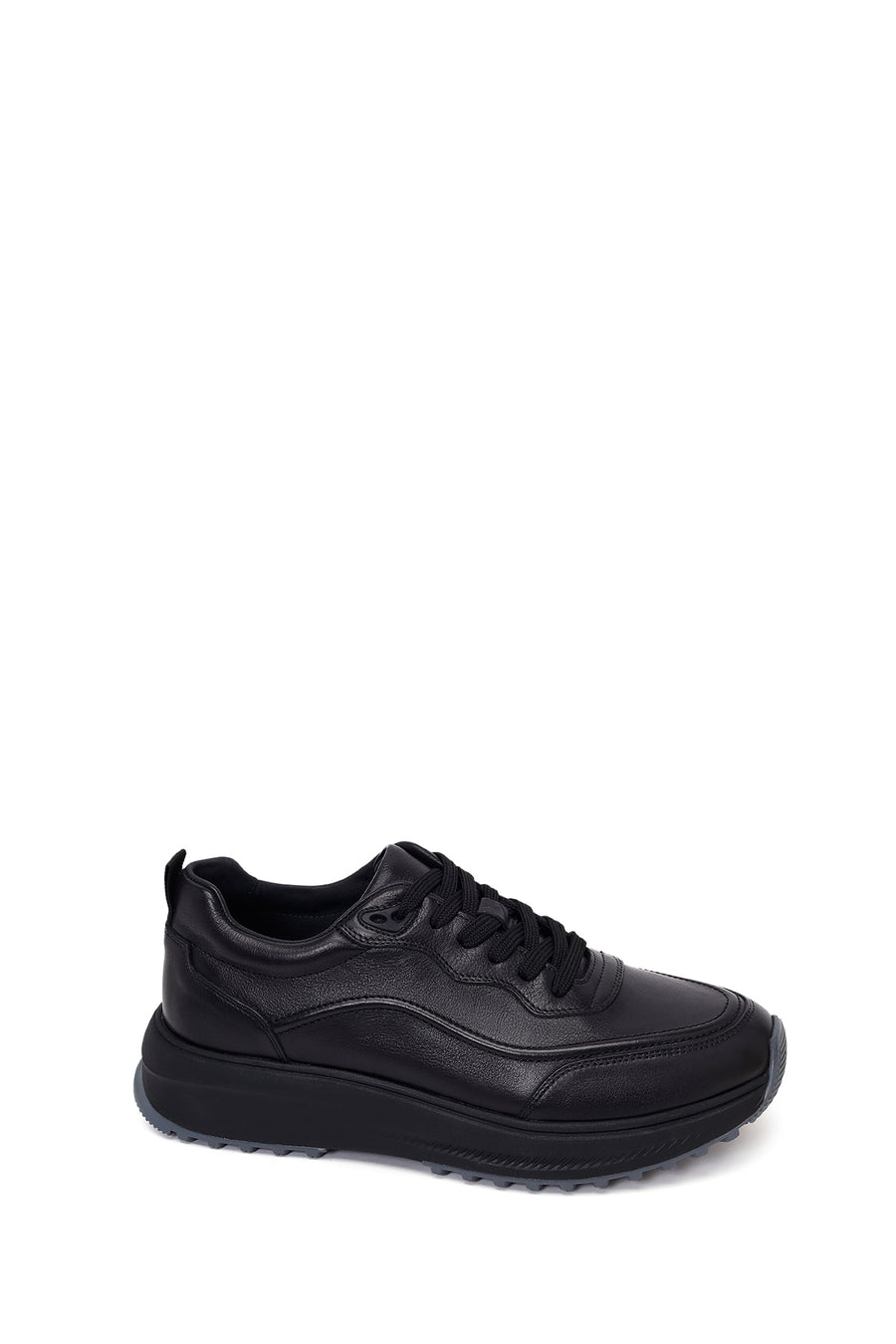 Erkek Siyah Bağcıklı Kalın Tabanlı Deri Casual Sneaker