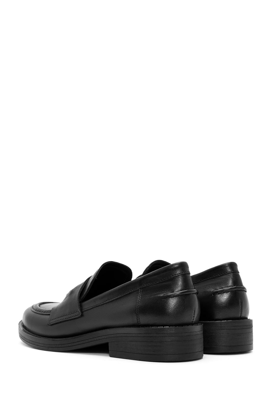 Women's Black Stone Detailed Leather Masculine Loafer