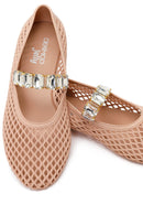 Women's Beige Jelly Ballet Flats with Rhinestones | Derimod