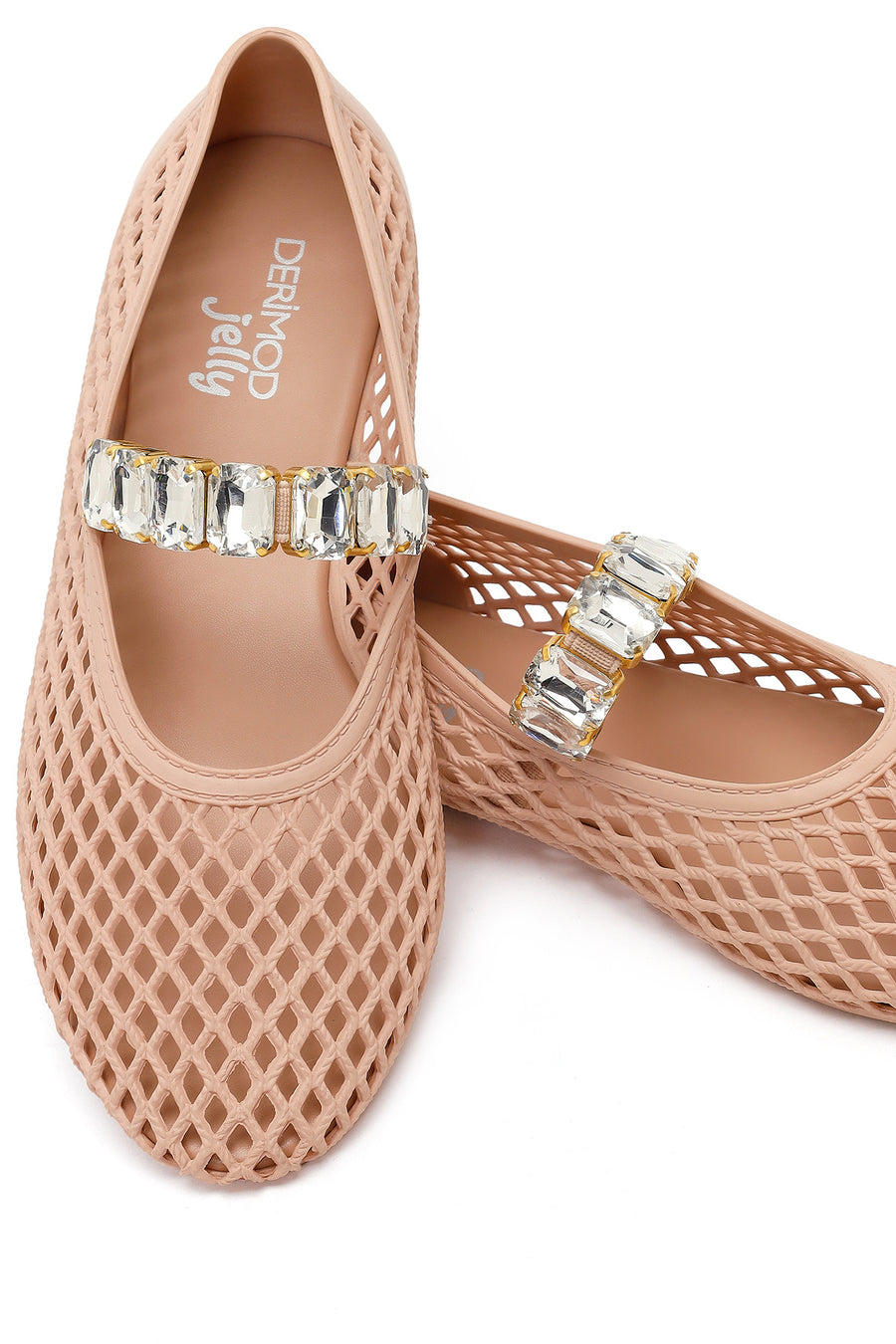 Women's Beige Jelly Ballet Flats with Rhinestones