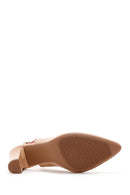 Derimod Gritti Women's Beige Open-Back Heeled Leather Shoes | Derimod