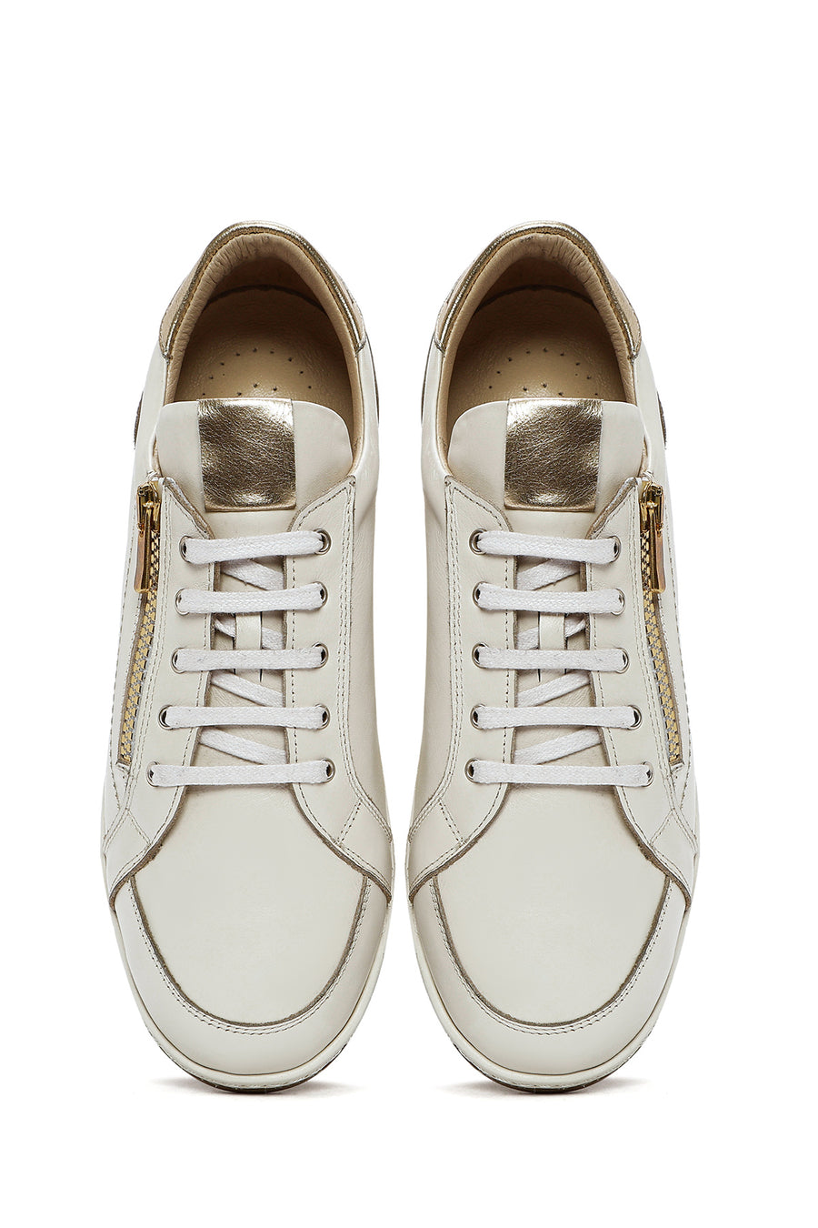 Women's Cream Lace-Up Leather Sneakers