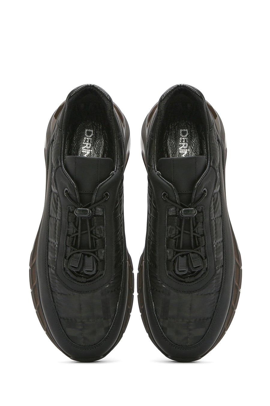 Men's Black Lace-up Thick-Sole Leather Sneaker