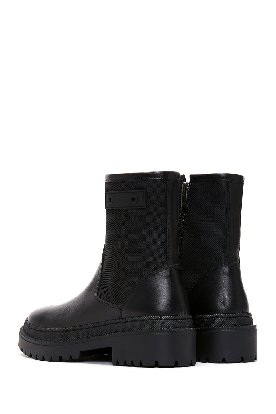 Women's Black Leather Zippered Boots