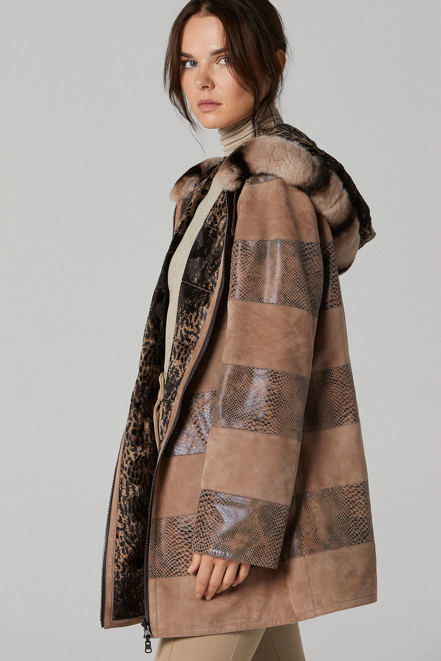 Dalia Women's Brown Hooded Leather Coat