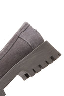 Women's Gray Leather Suede Masculine Loafer | Derimod