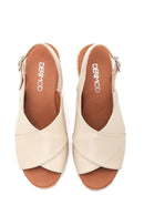 Women's Beige Leather Wedge Heel Espadrille | Derimod