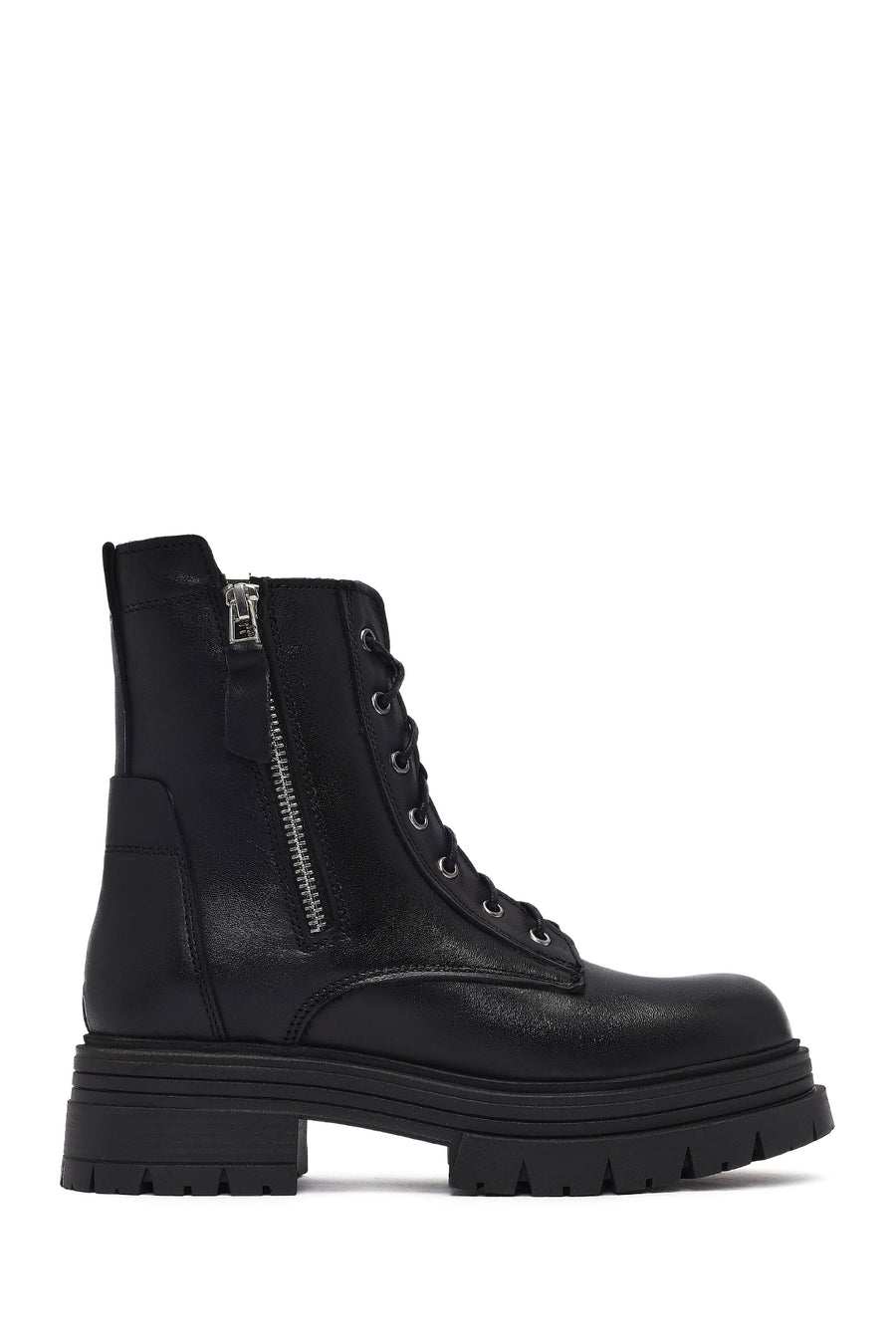 Woman Black Zippered Thick Sole Leather Postal Boots 25WFD180818 | Derimod