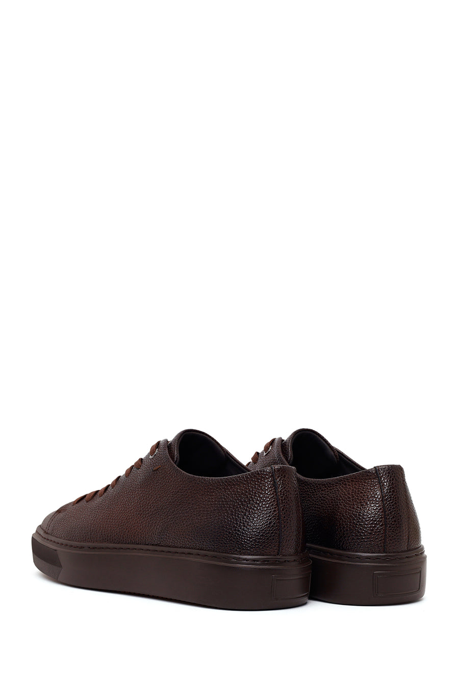 Erkek Kahverengi Bağcıklı Deri Sneaker
