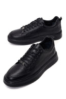 Male Black Lace-Up Thick-Soled Leather Sneaker | Derimod