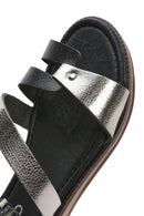Women's Black Buckled Metallic Leather Bodrum Sandals | Derimod