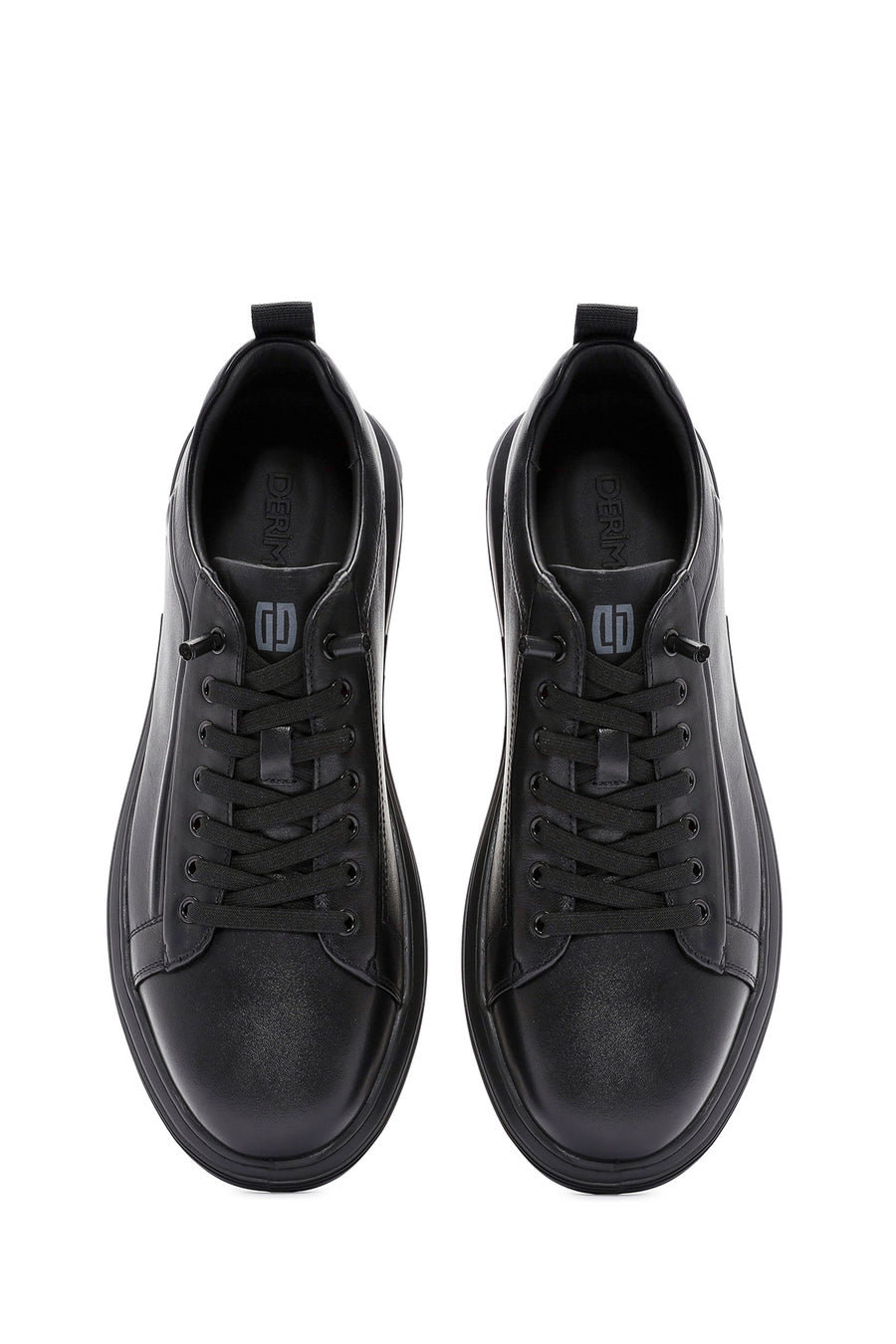 Erkek Siyah Bağcıklı Deri Sneaker