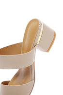 Women's Beige Short Thick Heeled Slippers | Derimod