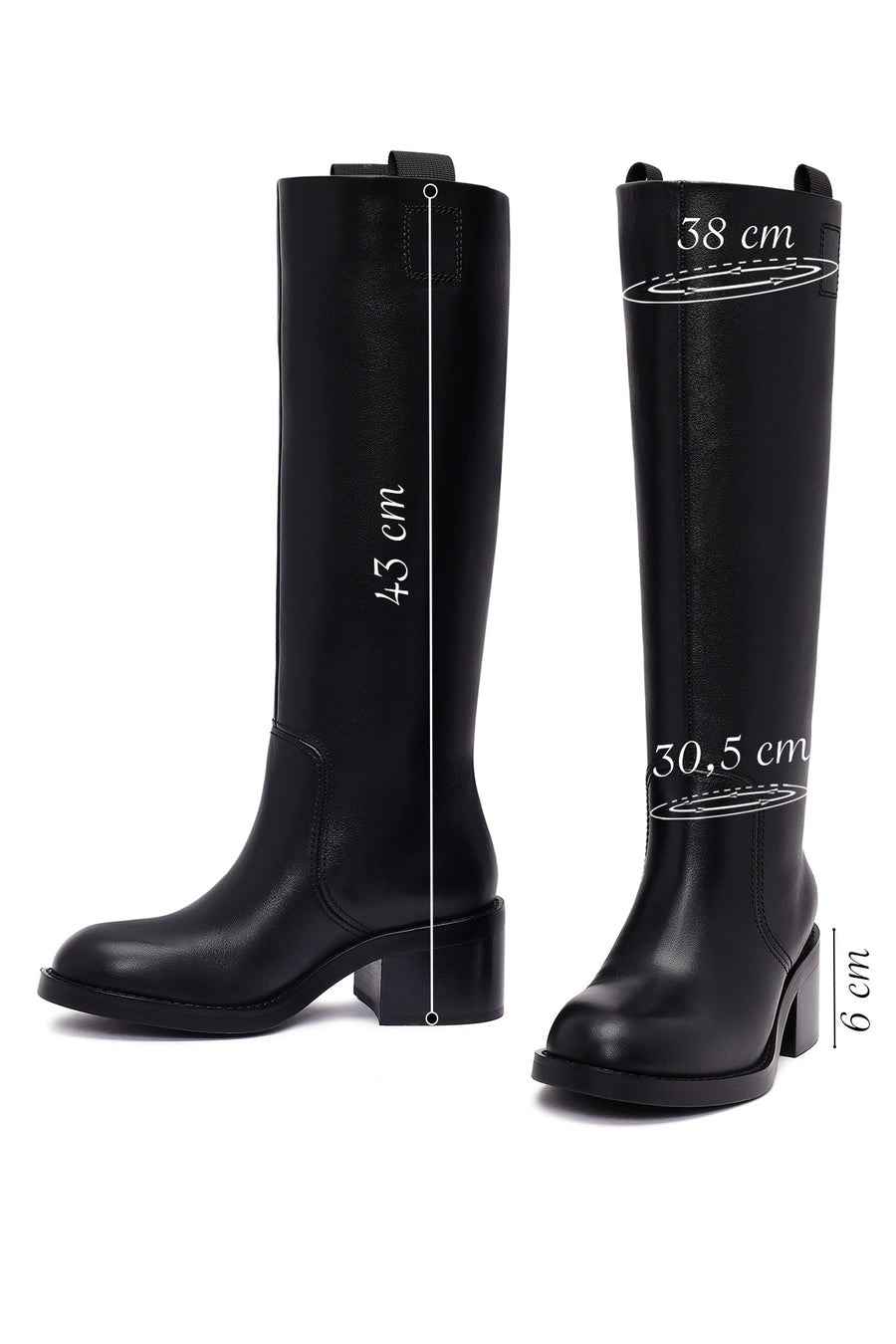 Women's Black Thick Heeled Leather Boot