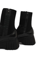 Women's Black Zippered Thick-Sole Leather Boots | Derimod