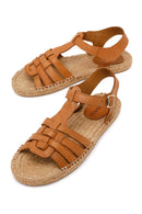 Woman Tan Ankle-Strap Buckled Leather Espadrilles Sandal | Derimod