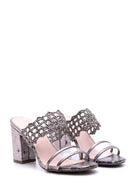 Women's Silver Transparent Detailed Heeled Slippers | Derimod