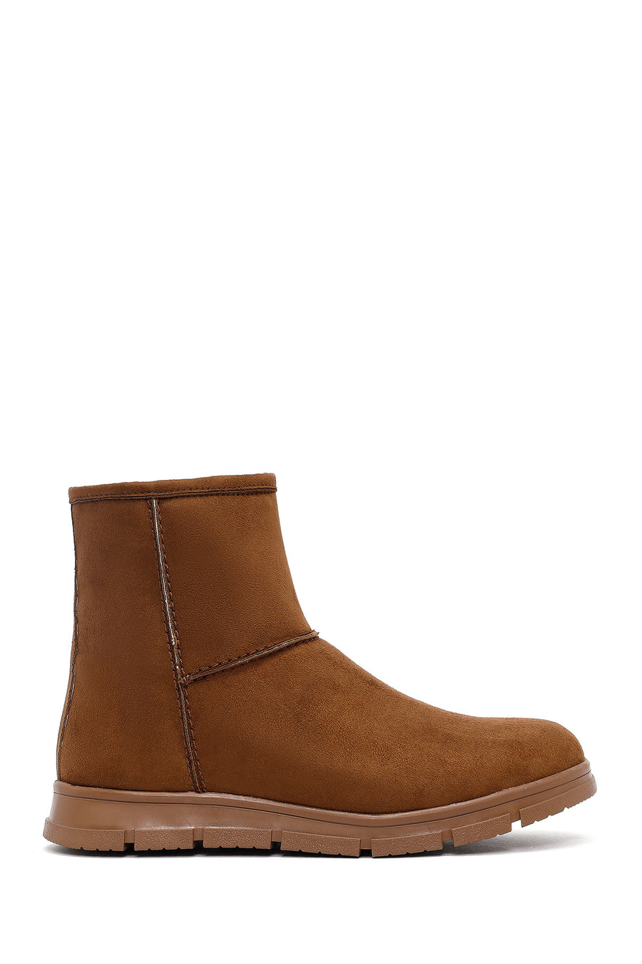 Women's Tan Zippered Suede Teddy Boot 25WFE250910 | Derimod