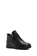 Women's Black Zippered Wedge Heel Leather Comfort Shoes | Derimod