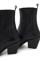 Woman Black Chunky-Heel Leather Cowboy Boots | Derimod