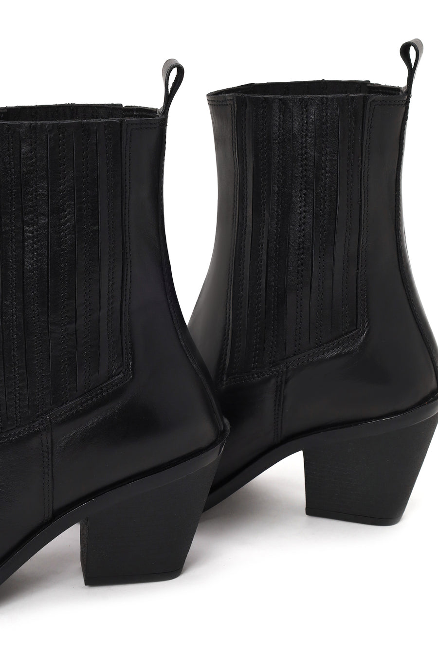 Woman Black Chunky-Heel Leather Cowboy Boots