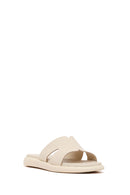Woman Beige Leather Slippers | Derimod