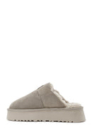 Women's Mink Thick-Soled Fur Detailed Suede Leather Slippers | Derimod