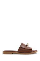 Women's Brown Buckled Leather Slippers | Derimod