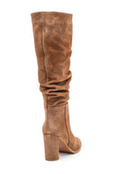 Women's Leather Suede Casual Heeled Boots | Derimod