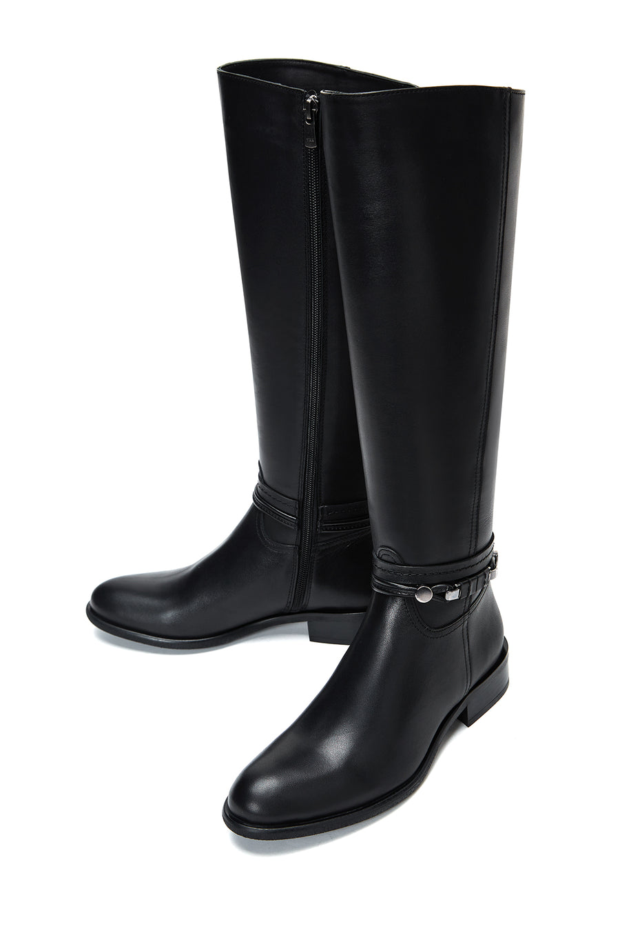 Women's Black Zippered Accessory Detailed Leather Boots