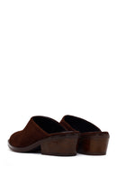 Woman Brown Mule Backless Chunky Heeled Suede Slipper | Derimod