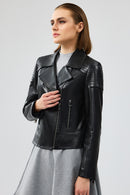 Monaco Women's Black Biker Leather Jacket | Derimod