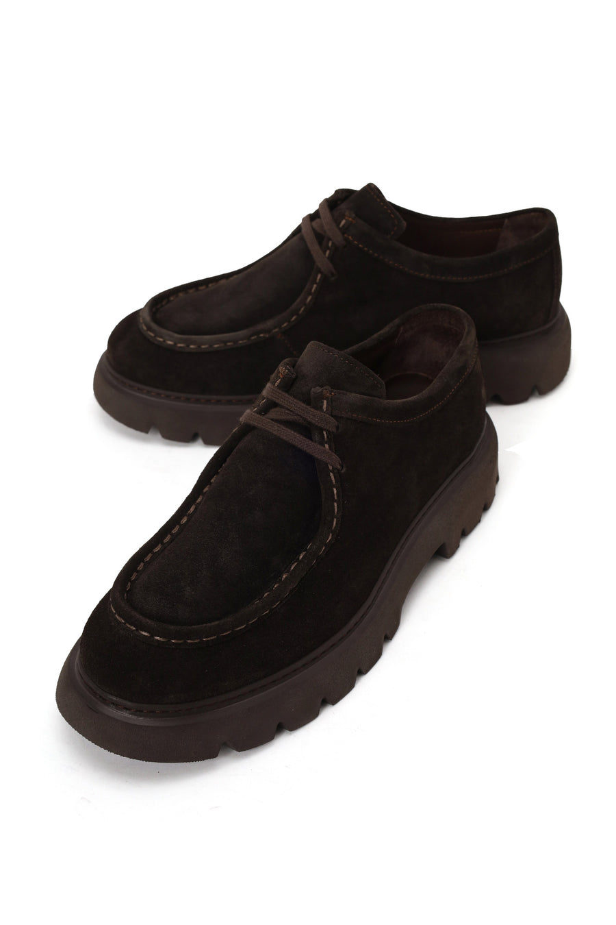 Male Brown Lace-Up Thick-Soled Suede Casual Shoes