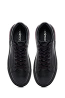 Men's Black Lace-Up Thick Sole Leather Sneakers | Derimod