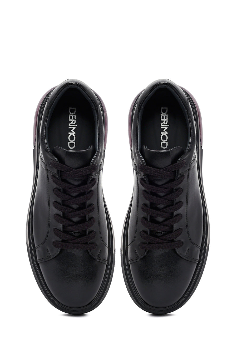 Men's Black Lace-Up Thick Sole Leather Sneakers