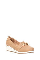 Brown Women's Leather Loafer with Wedge Heels | Derimod