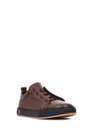 Erkek Kahverengi Bağcıklı Deri Sneaker | Derimod