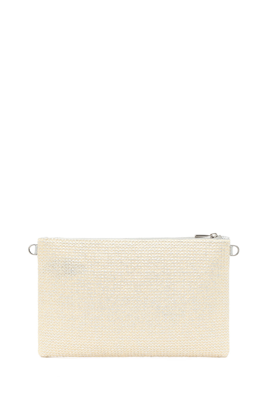 Woman Beige Long Chain Strap Wicker Clutch Bag