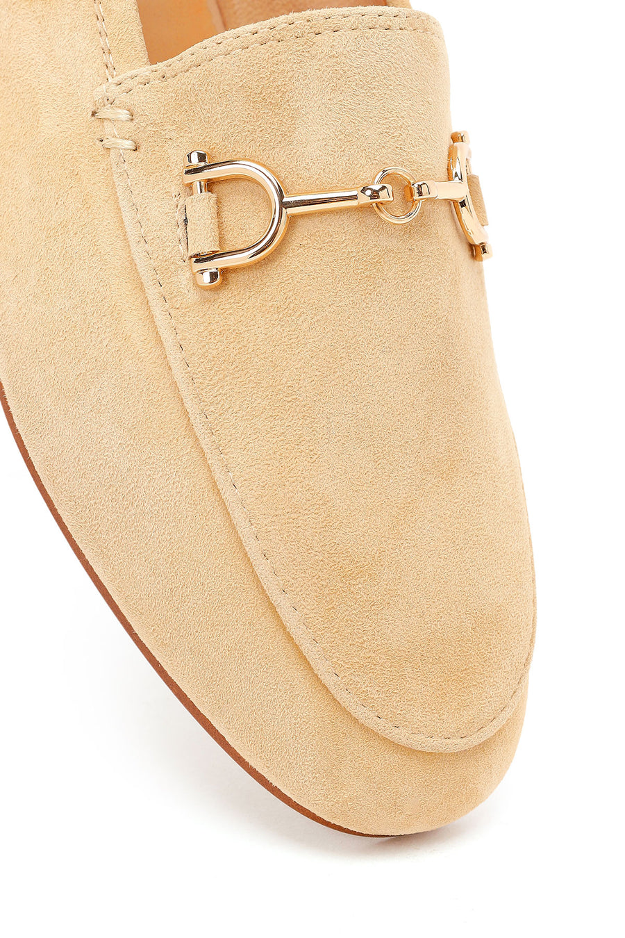 Women's Beige Buckle Suede Leather Loafer