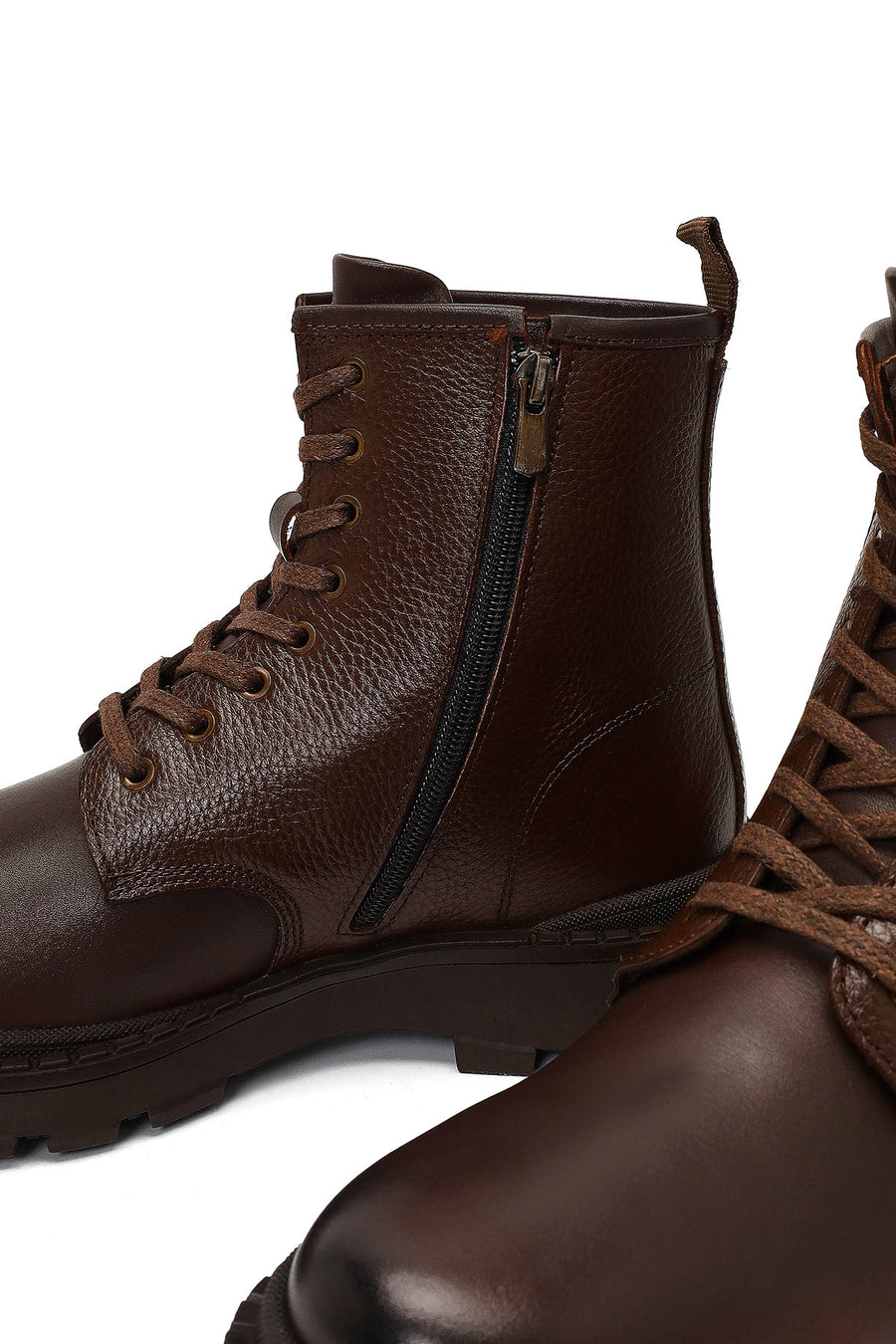 Men's Brown Lace-Up Zipper Leather Casual Boot