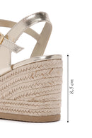 Women's Gold Ankle Strap Metallic Wedge Heel Espadrilles | Derimod