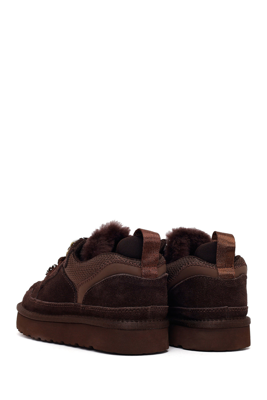 Woman Brown Lace-Up Thick-Soled Furry Suede Teddy Sneaker