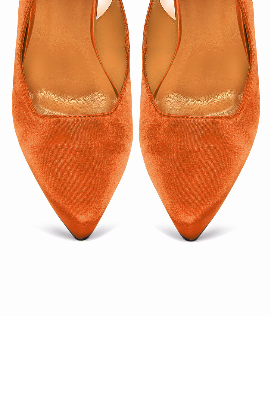 Women's Orange Ankle Strap Satin Heeled Shoes