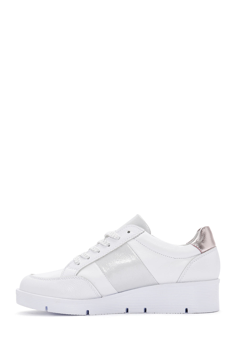 Women's White Thick Soled Leather Sneaker