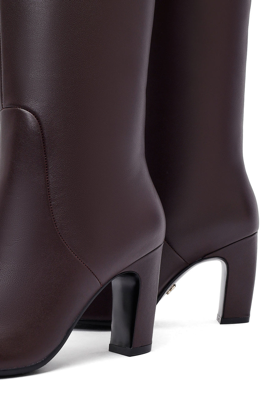 Women's Burgundy Thick Heeled Leather Boot