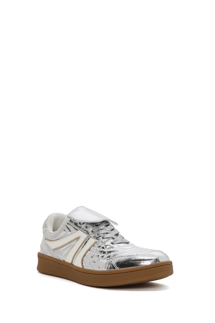 Women's Silver Lace-Up Metallic Sneakers