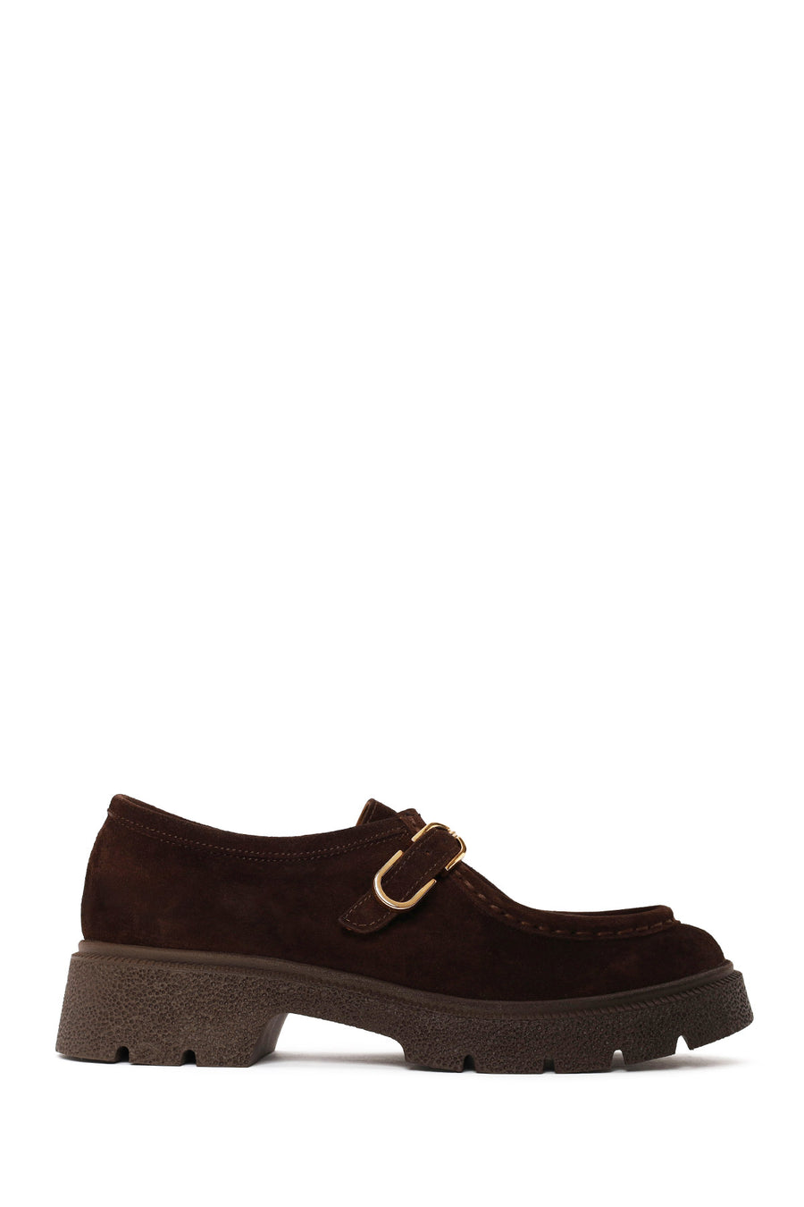 Woman Brown Buckled Thick-Soled Suede Masculine Shoes AF200016DS | Derimod