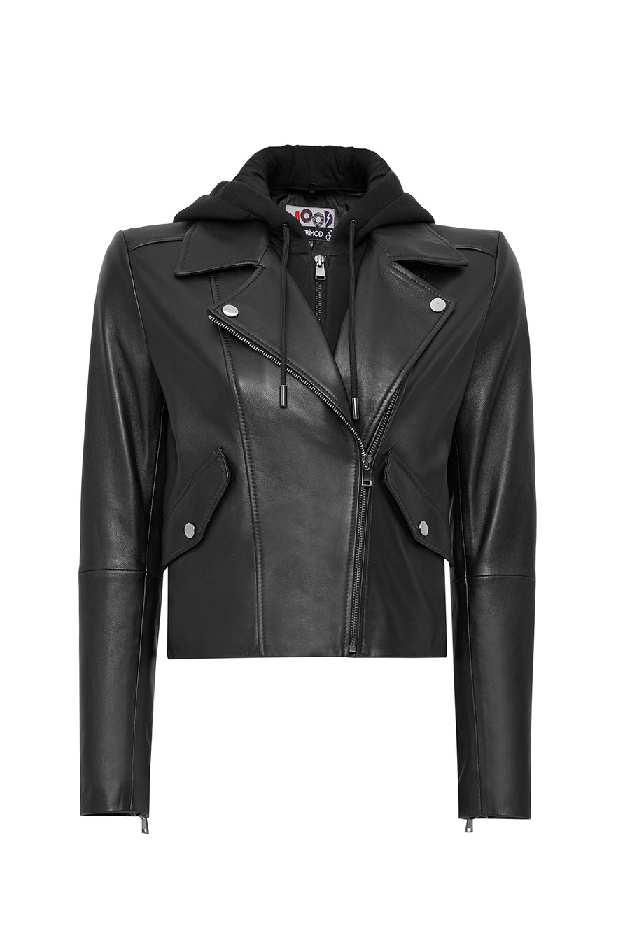 Smart Women's Black Hooded Biker Leather Jacket 24WGM5262R3 | Derimod